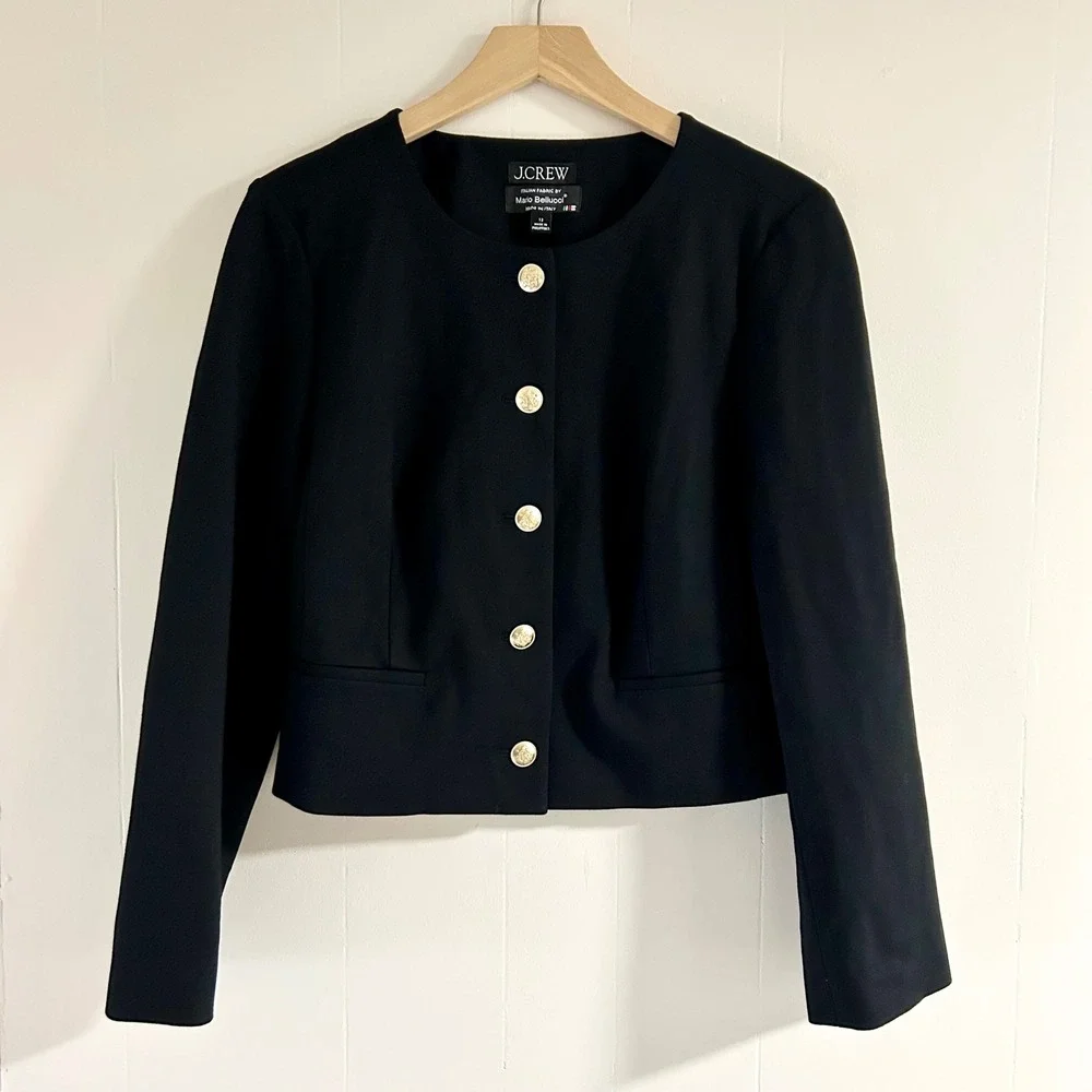 J. Crew Louisa lady jacket‎ in Italian ponte in Black sz 12